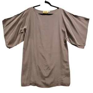 Karen‎ Zambos Vintage Couture Silk Kimono Sleeve Tunic Top Brown L USA Neutral